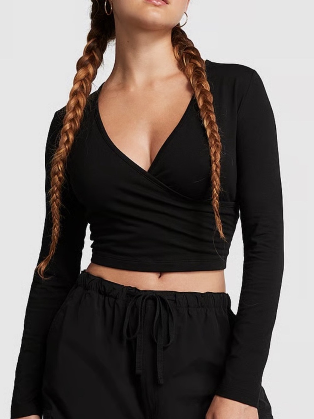 VS PINK Long Sleeve Wrap Crop Top